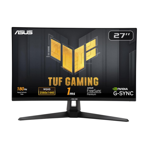 ASUS TUF Gaming VG27AQ3A - 27” 1440P HDR Monitor – QHD (2560 x 1440), 180Hz, 1ms, Fast IPS, 130% sRGB, Extreme Low Motion Blur Sync, Speakers, Freesync Premium, G-SYNC Compatible, HDMI, DisplayPort